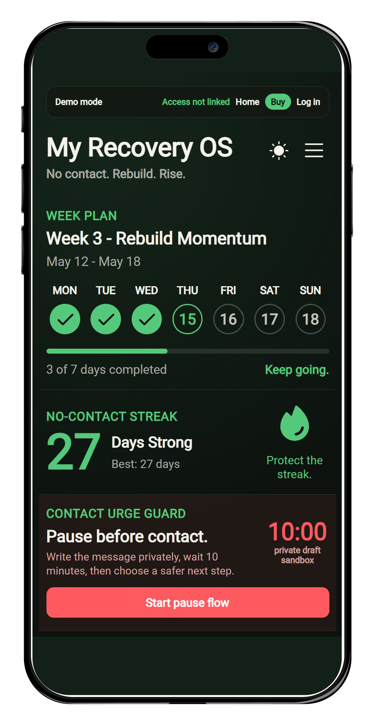 Recovery OS app dark mode preview on iPhone